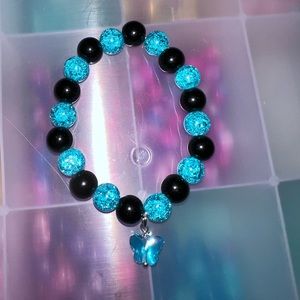 blue & black butterfly beaded bracelet